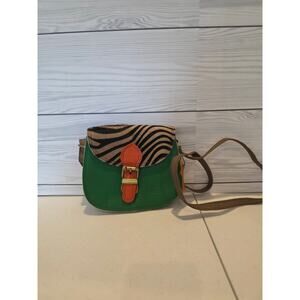SORUKA Quinn Leather Crossbody Purse Animal Print Flap Green Messenger Bag